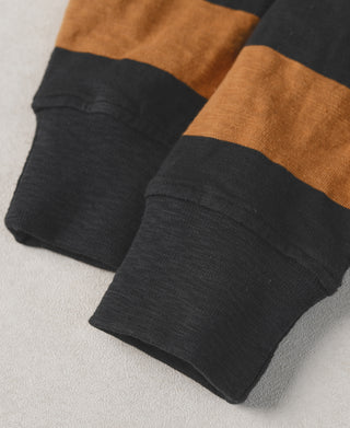 Slub Cotton Wide Striped Long Sleeve T-Shirt - Black/Orange