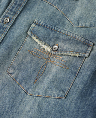 Western Distressed Washed Denim Shirt