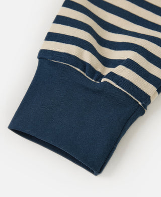 Ribbed Cuff Breton Stripe Long Sleeve T-Shirt - Blue/Apricot