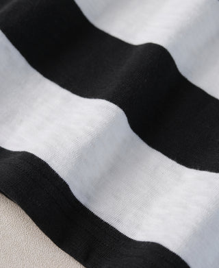 Slub Cotton Wide Striped Long Sleeve T-Shirt - Black/White