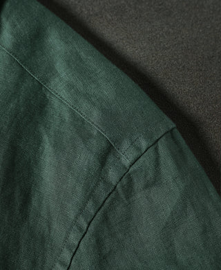 1950s Italian Collar Long-Sleeve Linen Shirt - Dark Green