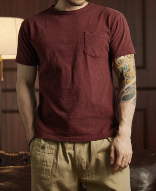 Lot 102 1940s Heavyweight Slub Pocket T-Shirt - Wine