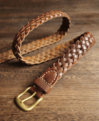 Braided Leather Belt - Brown