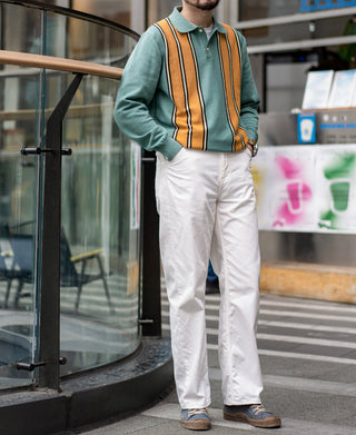 1950s Contrast Stripe Long Sleeve Polo Shirt