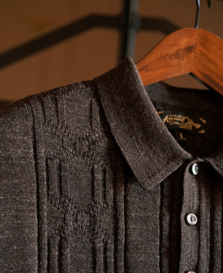 1960s Jacquard Slub Cotton Polo Shirt - Coffee