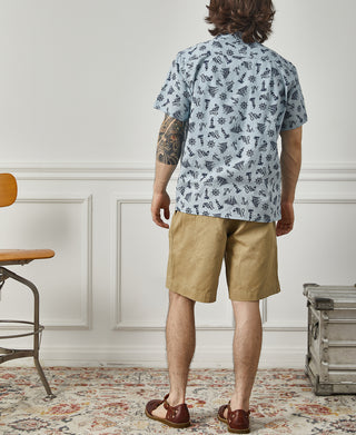 Nautical Printed Seersucker Short Sleeve Camp Shirt - Light Blue