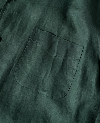 1950s Italian Collar Long-Sleeve Linen Shirt - Dark Green