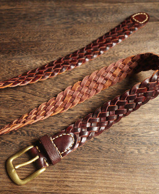 Braided Leather Belt - Burgundy