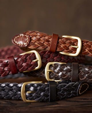 Braided Leather Belt - Coffee