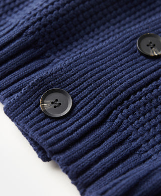 Shawl Collar Raglan Sleeve Wool Cardigan - Navy Blue