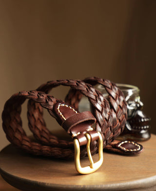 Braided Leather Belt - Coffee