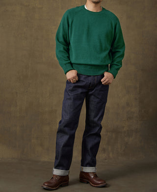 Pullover Crew Neck Cotton&Wool Knit Sweater - Emerald Green