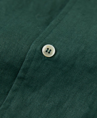 1950s Italian Collar Linen Shirt - Dark Green