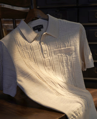 1960s Jacquard Slub Cotton Polo Shirt - Cream