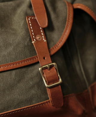 Cowhide Strap Parachute Canvas Rucksack - Olive