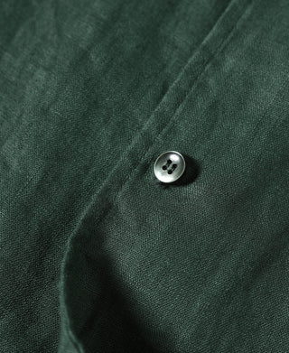 1950s Italian Collar Long-Sleeve Linen Shirt - Dark Green