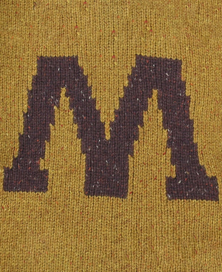 Ivy League Retro Letter Color Contrast Sweater - Yellow