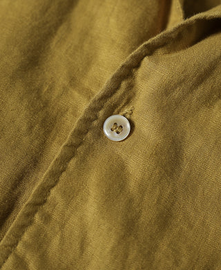 1950s Italian Collar Long-Sleeve Linen Shirt - Mustard