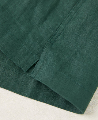 1950s Italian Collar Linen Shirt - Dark Green