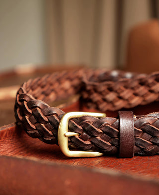 Braided Leather Belt - Coffee