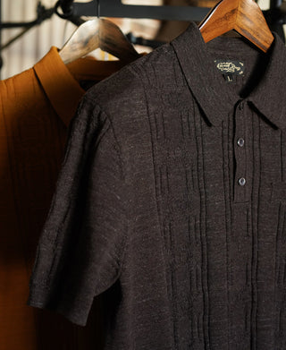 1960s Jacquard Slub Cotton Polo Shirt - Coffee