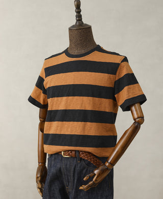 Slub Cotton Wide Striped T-Shirt - Black/Orange