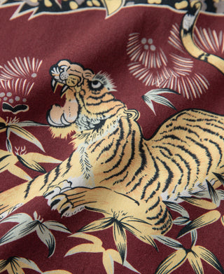 Ukiyo-e Tiger & Crane Pattern Aloha Shirt - Wine Red