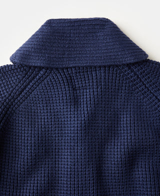 Shawl Collar Raglan Sleeve Wool Cardigan - Navy Blue