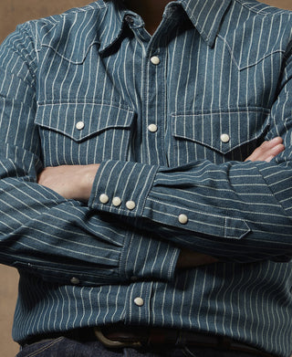 Slim Fit Wabash Striped Indigo Western Shirt