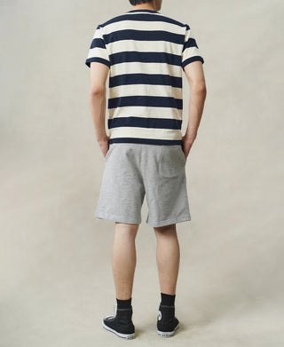 Heavyweight Cotton Wide Striped T-Shirt - Blue/Apricot