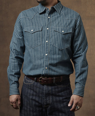 Slim Fit Wabash Striped Indigo Western Shirt