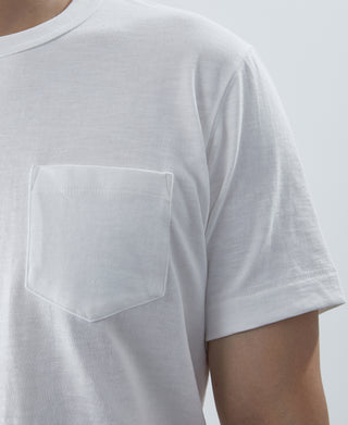 7.4 oz Slub Cotton Loopwheel Tubular Pocket T-Shirt - White