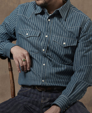 Slim Fit Wabash Striped Indigo Western Shirt