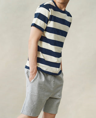 Heavyweight Cotton Wide Striped T-Shirt - Blue/Apricot