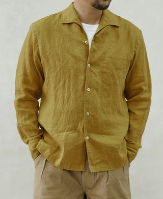 1950s Italian Collar Long-Sleeve Linen Shirt - Mustard