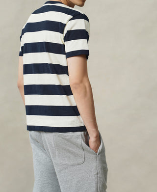 Heavyweight Cotton Wide Striped T-Shirt - Blue/Apricot