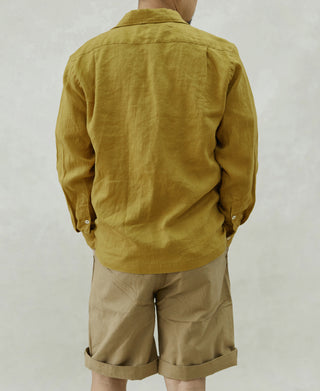 1950s Italian Collar Long-Sleeve Linen Shirt - Mustard