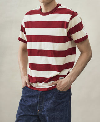 Heavyweight Cotton Wide Striped T-Shirt - Red/Apricot