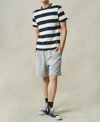 Heavyweight Cotton Wide Striped T-Shirt - Blue/Apricot