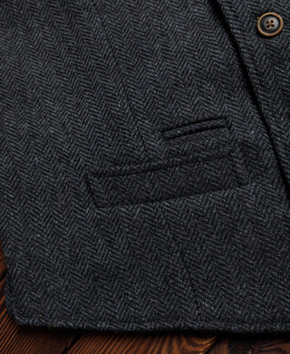 Navy Herringbone Tweed Lapel Vest