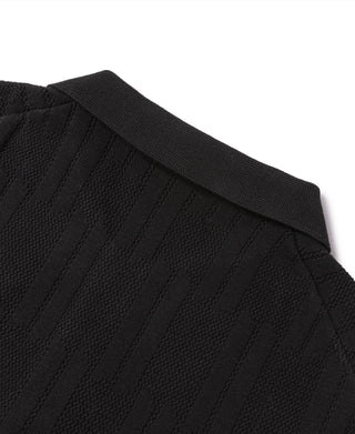 Retro Knitted Jacquard Polo Shirt - Black