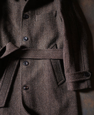 1920s Brown Herringbone Tweed Balmacaan Coat