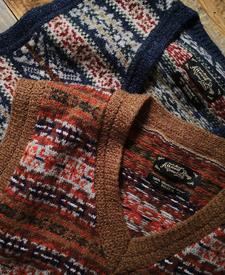 Shetland Wool Fair Isle Sweater Vest - Camel