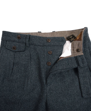 1930s American Style Herringbone Navy Tweed Trousers