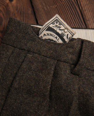 British Retro Brown Tweed Double Pleated Trousers