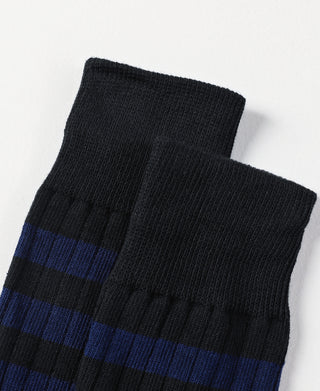 Retro Striped Cotton Socks - Black/Blue