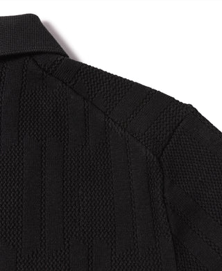 Retro Knitted Jacquard Polo Shirt - Black