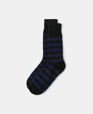 Retro Striped Cotton Socks - Black/Blue