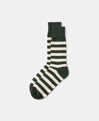 Retro Striped Cotton Socks - Green/White