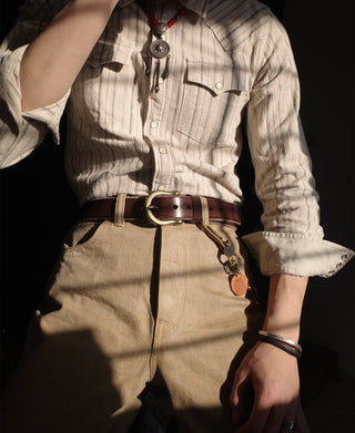 Horseshoe Buckle Leather Belt - Coffee